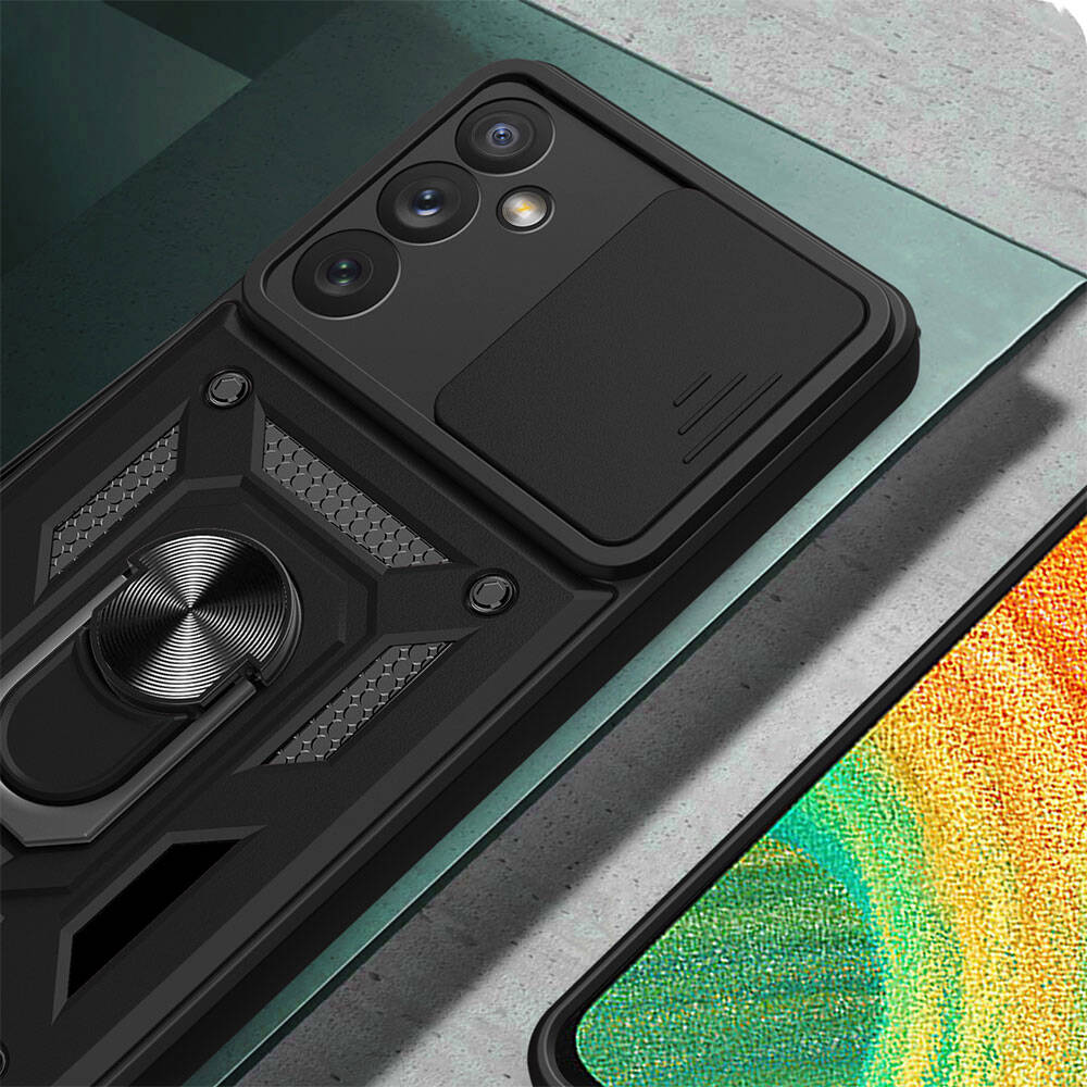Galaxy A34 Kılıf Magnetik Standlı Kamera Korumalı Zore Sürgülü Vega Kapak Siyah