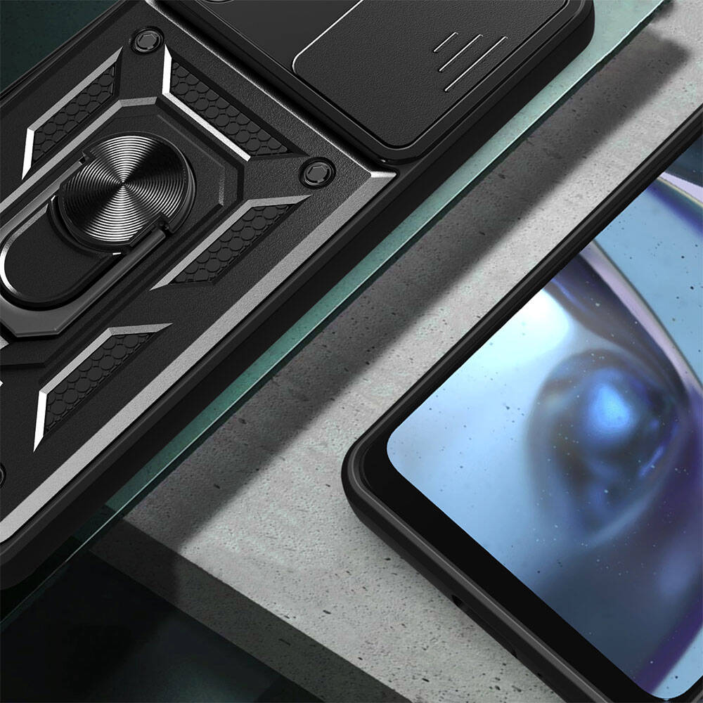 Galaxy A35 Kılıf Magnetik Standlı Kamera Korumalı Zore Sürgülü Vega Kapak Mavi