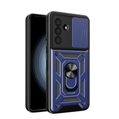 Galaxy A36 Kılıf Magnetik Standlı Kamera Korumalı Zore Sürgülü Vega Kapak Mavi