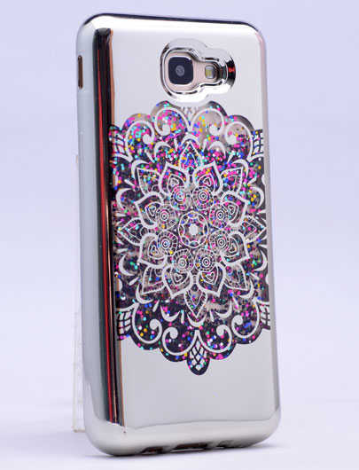 Galaxy A5 2017 Kılıf Zore Lazer Çiçekli Sıvılı Silikon Gümüş