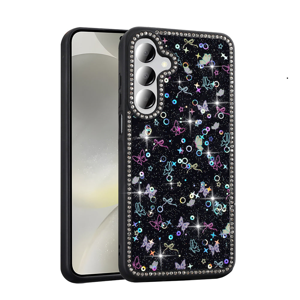 Galaxy A55 Kılıf Taşlı ve Simli Tasarım Zore Azra Kapak Pembe