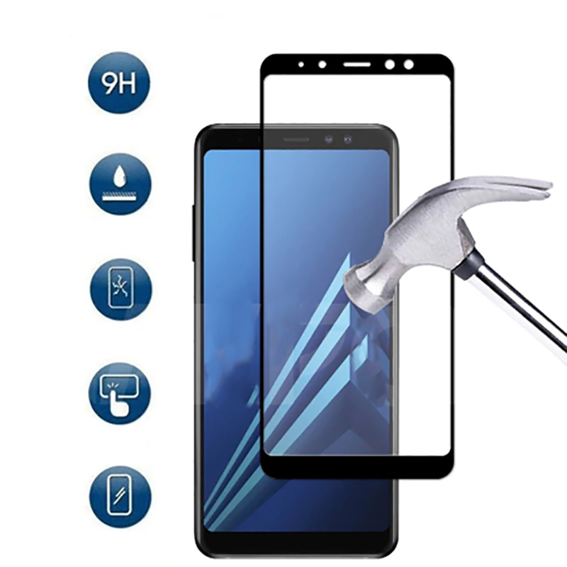 Galaxy A7 2018 Zore Kenarları Kırılmaya Dayanıklı Cam Ekran Koruyucu Siyah
