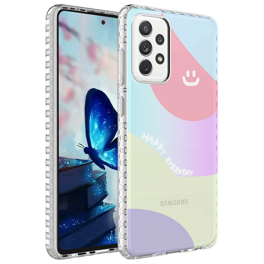 Galaxy A72 Kılıf Airbag Kenarlı Renkli Desenli Silikon Zore Elegans Kapak NO7