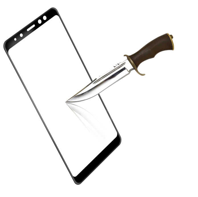 Galaxy A8 Plus 2018 Zore Ekranı Tam Kaplayan Düz Cam Koruyucu Siyah