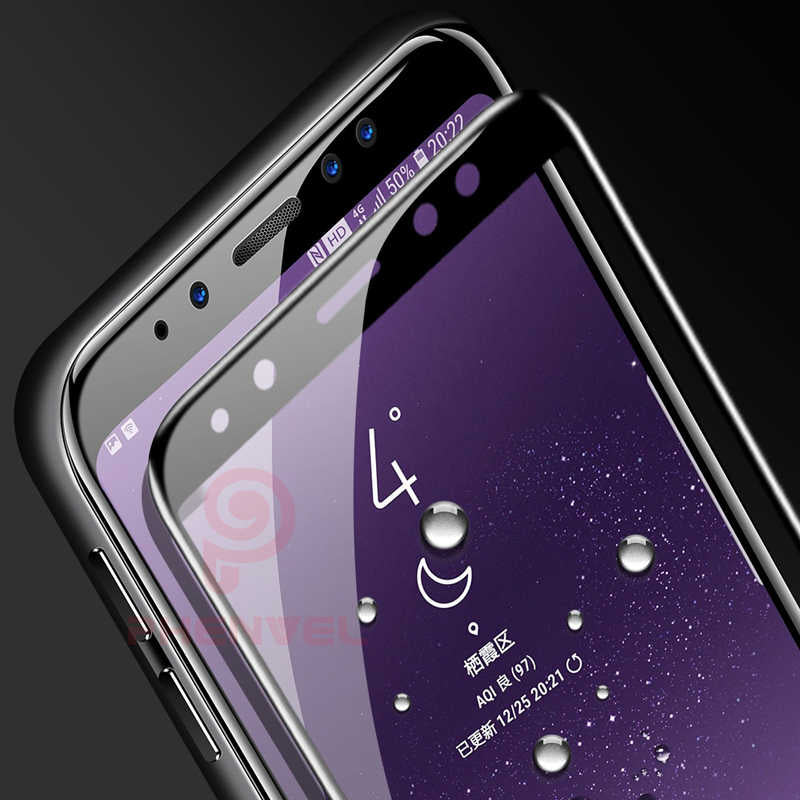 Galaxy A8 Plus 2018 Zore Kenarları Kırılmaya Dayanıklı Cam Ekran Koruyucu Siyah