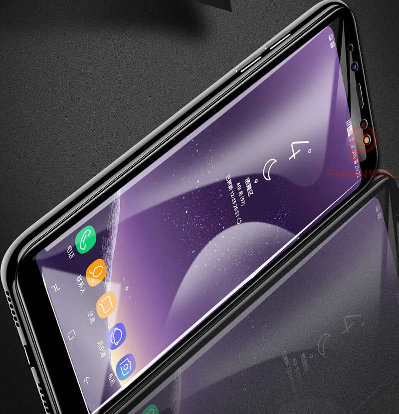 Galaxy A8 Plus 2018 Zore Kenarları Kırılmaya Dayanıklı Cam Ekran Koruyucu Siyah