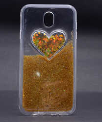 Galaxy J530 Pro Kılıf Zore Kalpli Silikon Gold