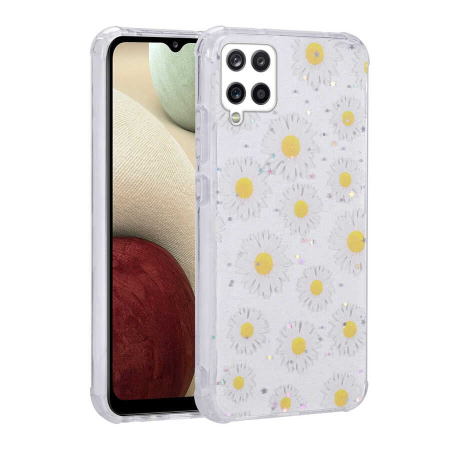 Galaxy M12 Kılıf Simli Desenli Kamera Korumalı Parlak Zore Popy Kapak Kalp