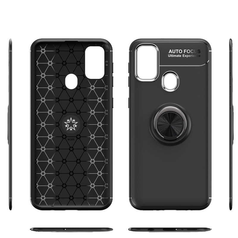 Galaxy M21 Kılıf Zore Ravel Silikon Kapak Siyah-Kırmızı