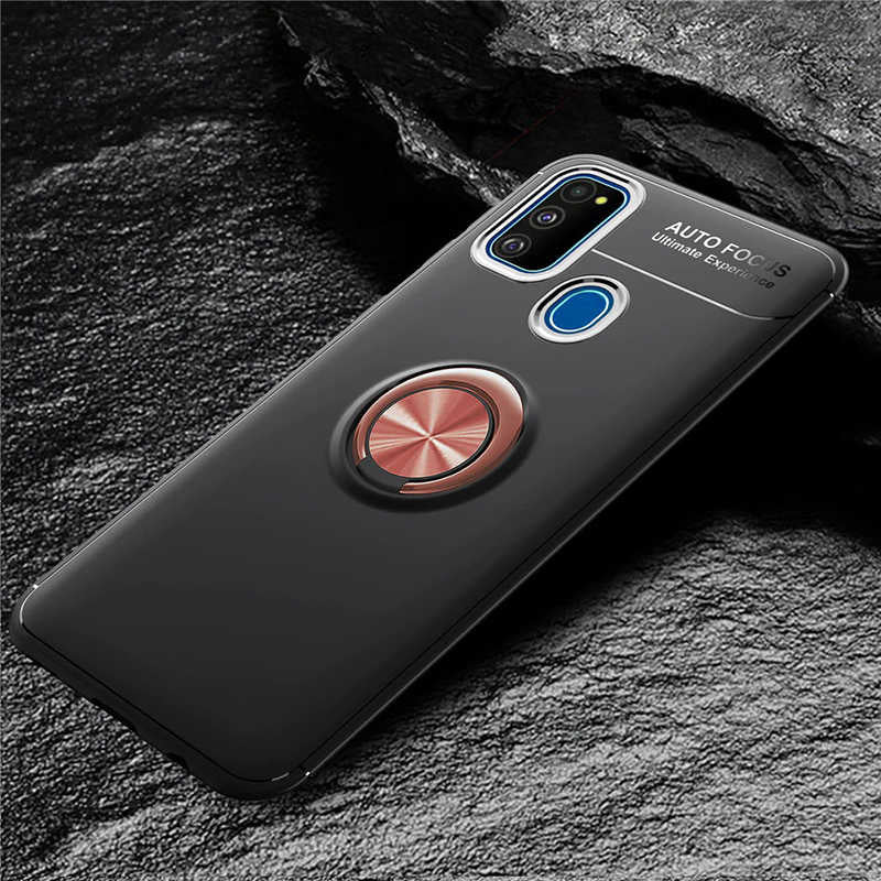 Galaxy M21 Kılıf Zore Ravel Silikon Kapak Siyah-Rose Gold