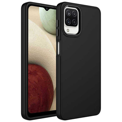 Galaxy M22 Kılıf Metal Çerçeve ve Buton Tasarımlı Silikon Zore Luna Kapak Sierra Mavi