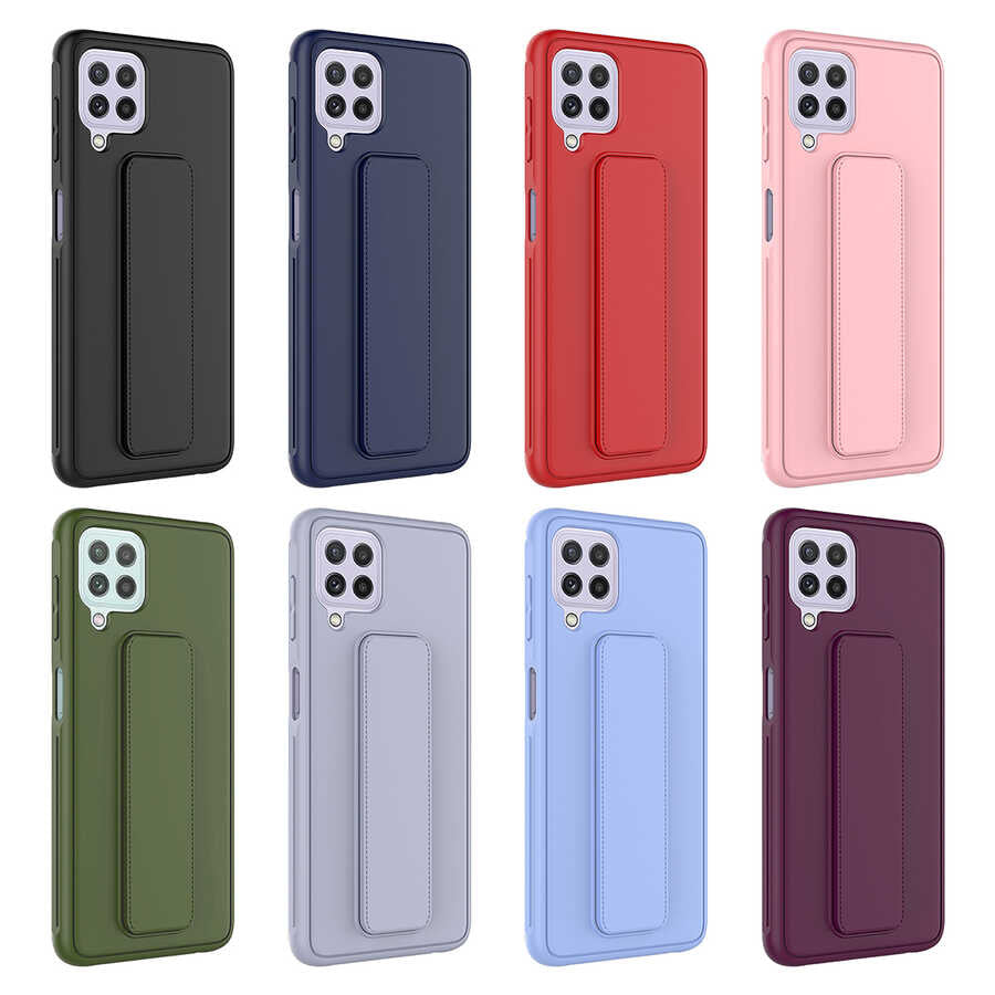 Galaxy M22 Kılıf Zore Qstand Kapak Mürdüm