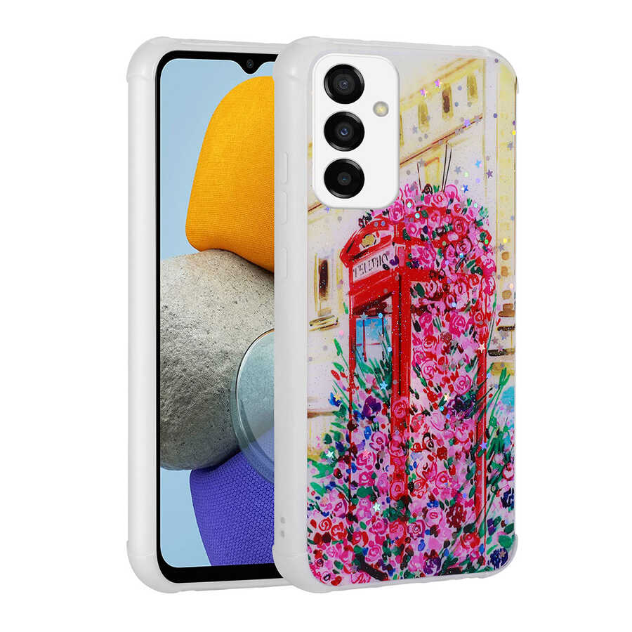 Galaxy M23 Kılıf Simli Desenli Kamera Korumalı Parlak Zore Popy Kapak Kulübe