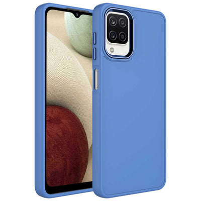 Galaxy M32 Kılıf Metal Çerçeve ve Buton Tasarımlı Silikon Zore Luna Kapak Lacivert