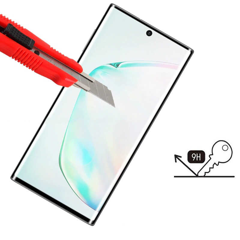 Galaxy Note 10 Plus Zore Kavisli Full Yapışkanlı Cam Ekran Koruyucu Siyah