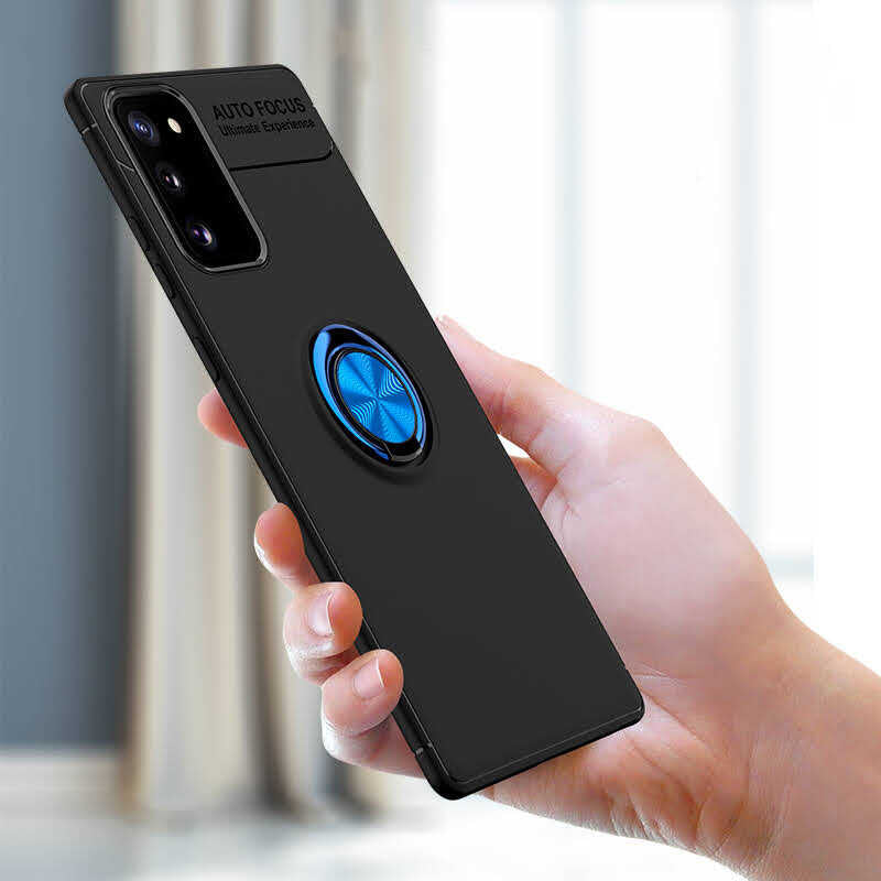 Galaxy Note 20 Kılıf Zore Ravel Silikon Kapak Siyah-Mavi
