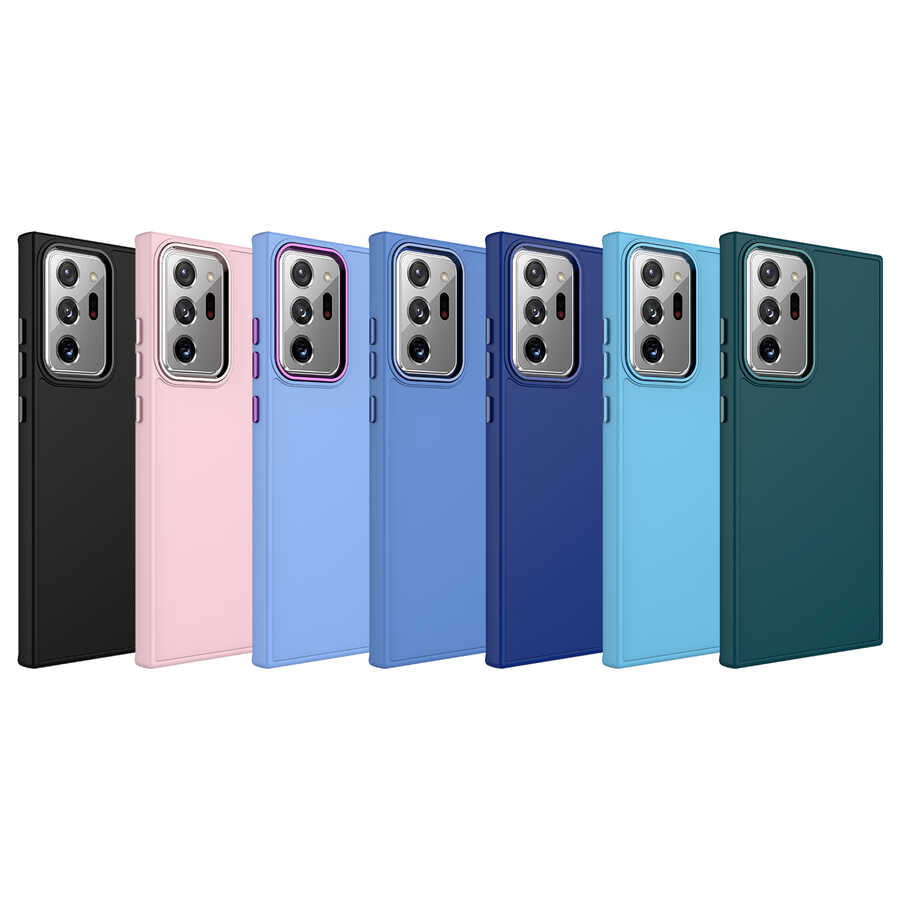 Galaxy Note 20 Ultra Kılıf Metal Çerçeve ve Buton Tasarımlı Silikon Zore Luna Kapak Lavendery Gray