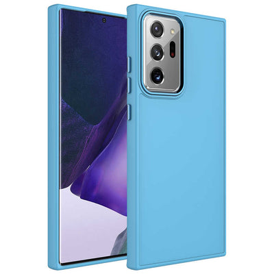 Galaxy Note 20 Ultra Kılıf Metal Çerçeve ve Buton Tasarımlı Silikon Zore Luna Kapak Sierra Mavi