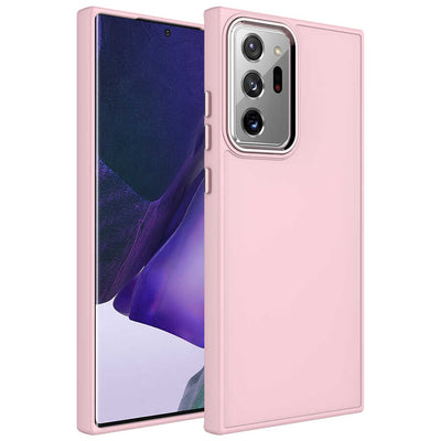 Galaxy Note 20 Ultra Kılıf Metal Çerçeve ve Buton Tasarımlı Silikon Zore Luna Kapak Pembe
