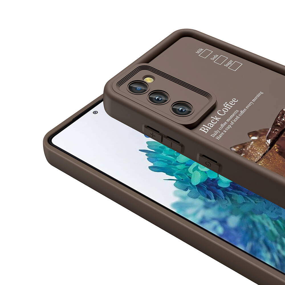 Galaxy S20 FE Kılıf Kamera Korumalı Baskılı Arka Yüzey Zore Klas Kapak Açık Kahve