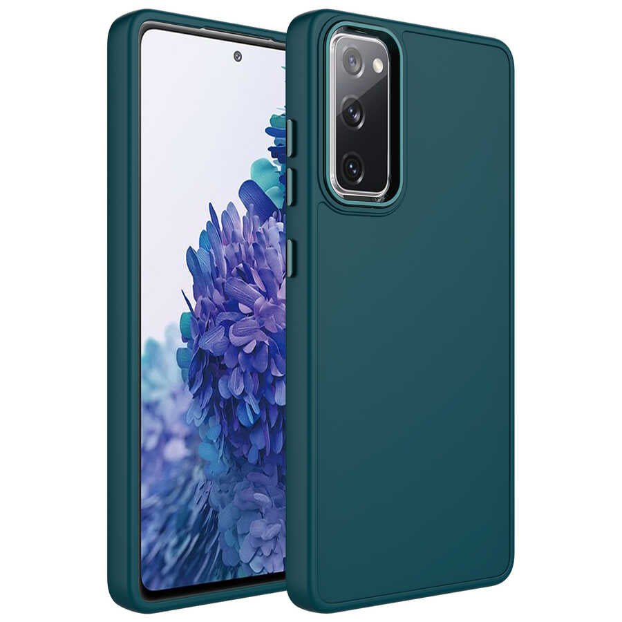 Galaxy S20 FE Kılıf Metal Çerçeve ve Buton Tasarımlı Silikon Zore Luna Kapak Lila