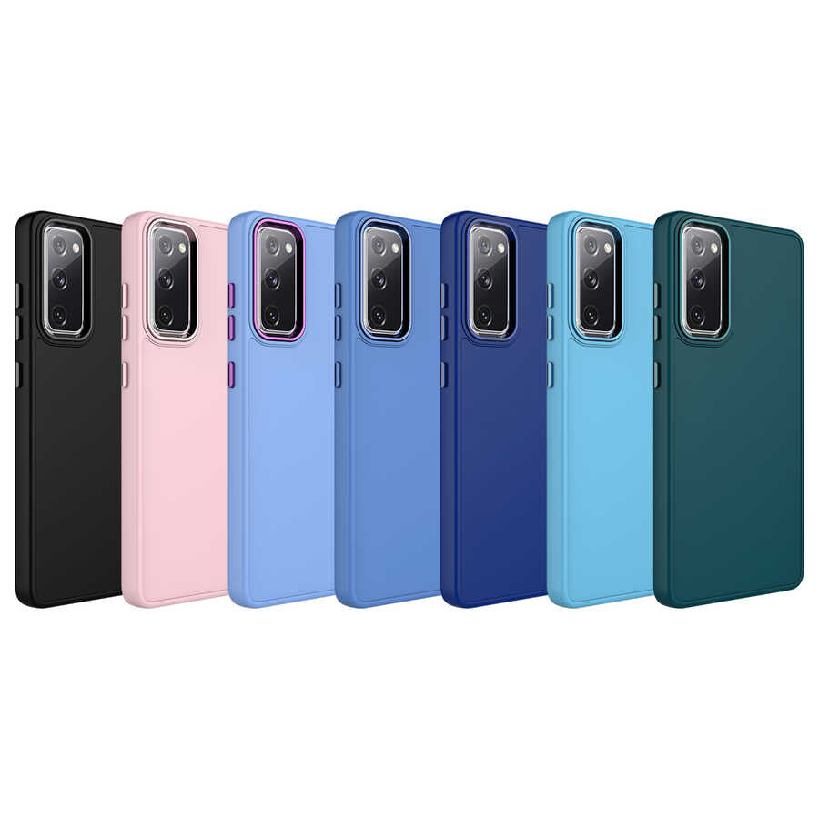 Galaxy S20 FE Kılıf Metal Çerçeve ve Buton Tasarımlı Silikon Zore Luna Kapak Lila