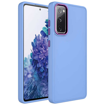 Galaxy S20 FE Kılıf Metal Çerçeve ve Buton Tasarımlı Silikon Zore Luna Kapak Lila
