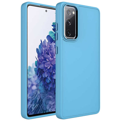 Galaxy S20 FE Kılıf Metal Çerçeve ve Buton Tasarımlı Silikon Zore Luna Kapak Sierra Mavi