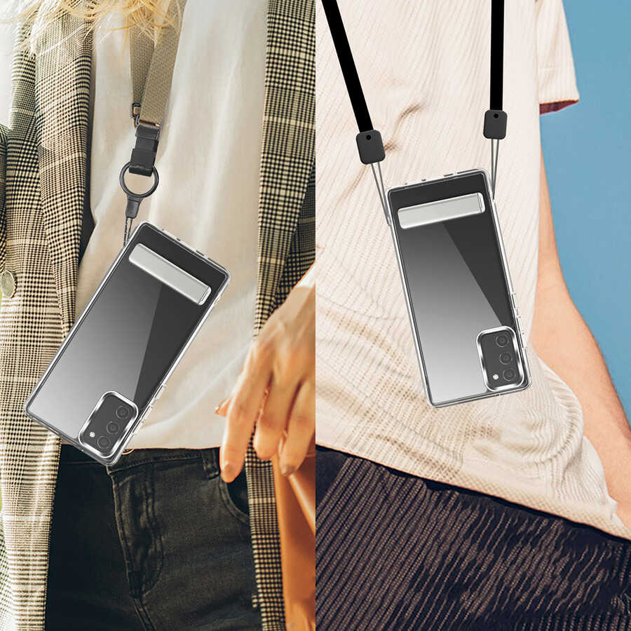 Galaxy S20 FE Kılıf Standlı Şeffaf Silikon Zore L-Stand Kapak Renksiz