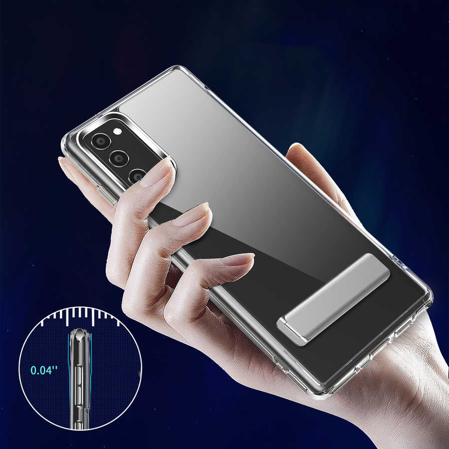 Galaxy S20 FE Kılıf Standlı Şeffaf Silikon Zore L-Stand Kapak Renksiz