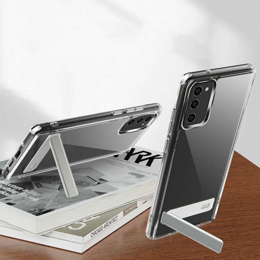 Galaxy S20 FE Kılıf Standlı Şeffaf Silikon Zore L-Stand Kapak Renksiz