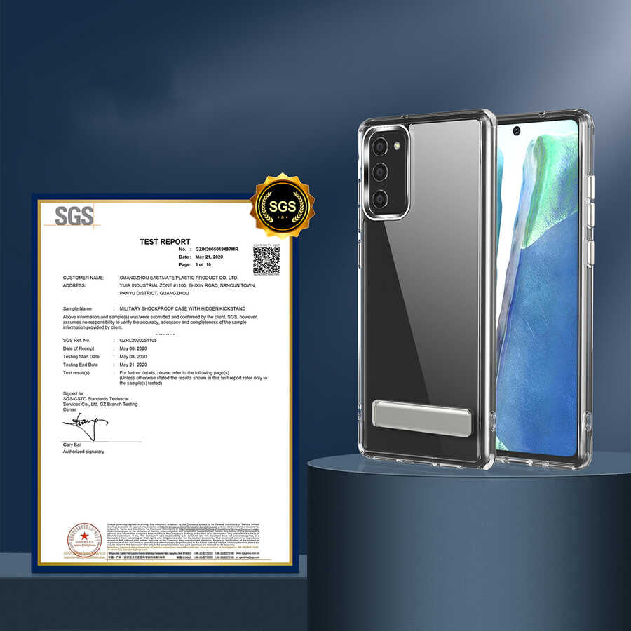 Galaxy S20 FE Kılıf Standlı Şeffaf Silikon Zore L-Stand Kapak Renksiz