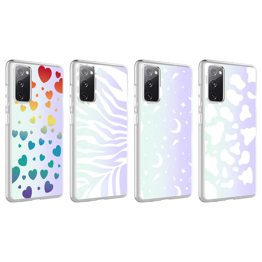 Galaxy S20 FE Kılıf Zore M-Blue Desenli Kapak Heart No3