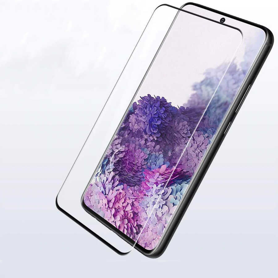 Galaxy S20 Ultra Zore Kavisli Full Yapışkanlı Cam Ekran Koruyucu Siyah