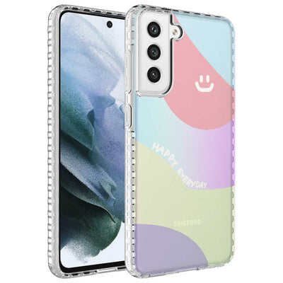 Galaxy S21 FE Kılıf Airbag Kenarlı Renkli Desenli Silikon Zore Elegans Kapak NO7