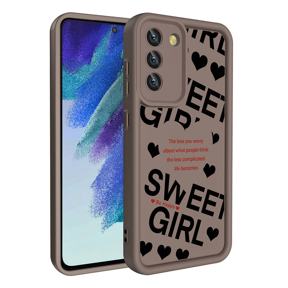 Galaxy S21 FE Kılıf Kamera Korumalı Baskılı Arka Yüzey Zore Klas Kapak Açık Kahve