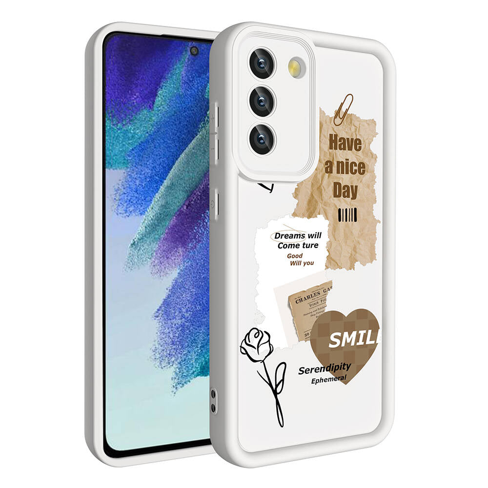 Galaxy S21 FE Kılıf Kamera Korumalı Baskılı Arka Yüzey Zore Klas Kapak Açık Kahve
