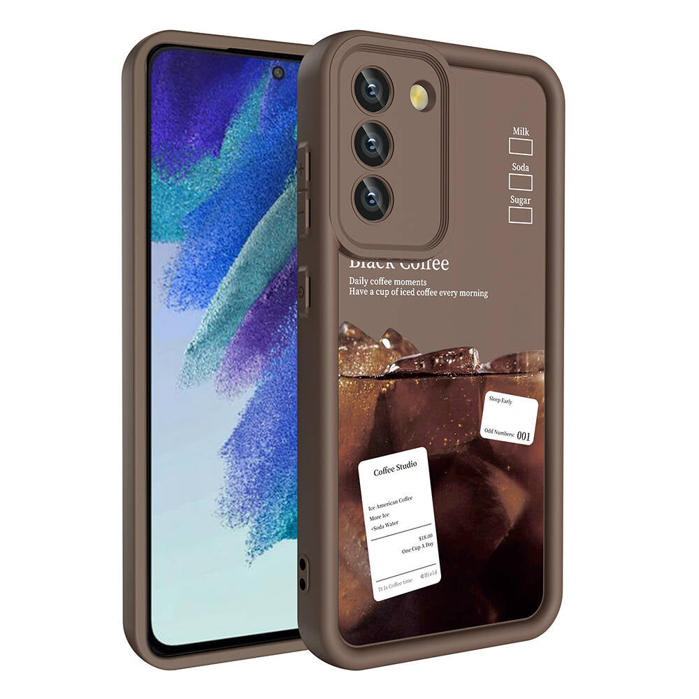 Galaxy S21 FE Kılıf Kamera Korumalı Baskılı Arka Yüzey Zore Klas Kapak Açık Kahve