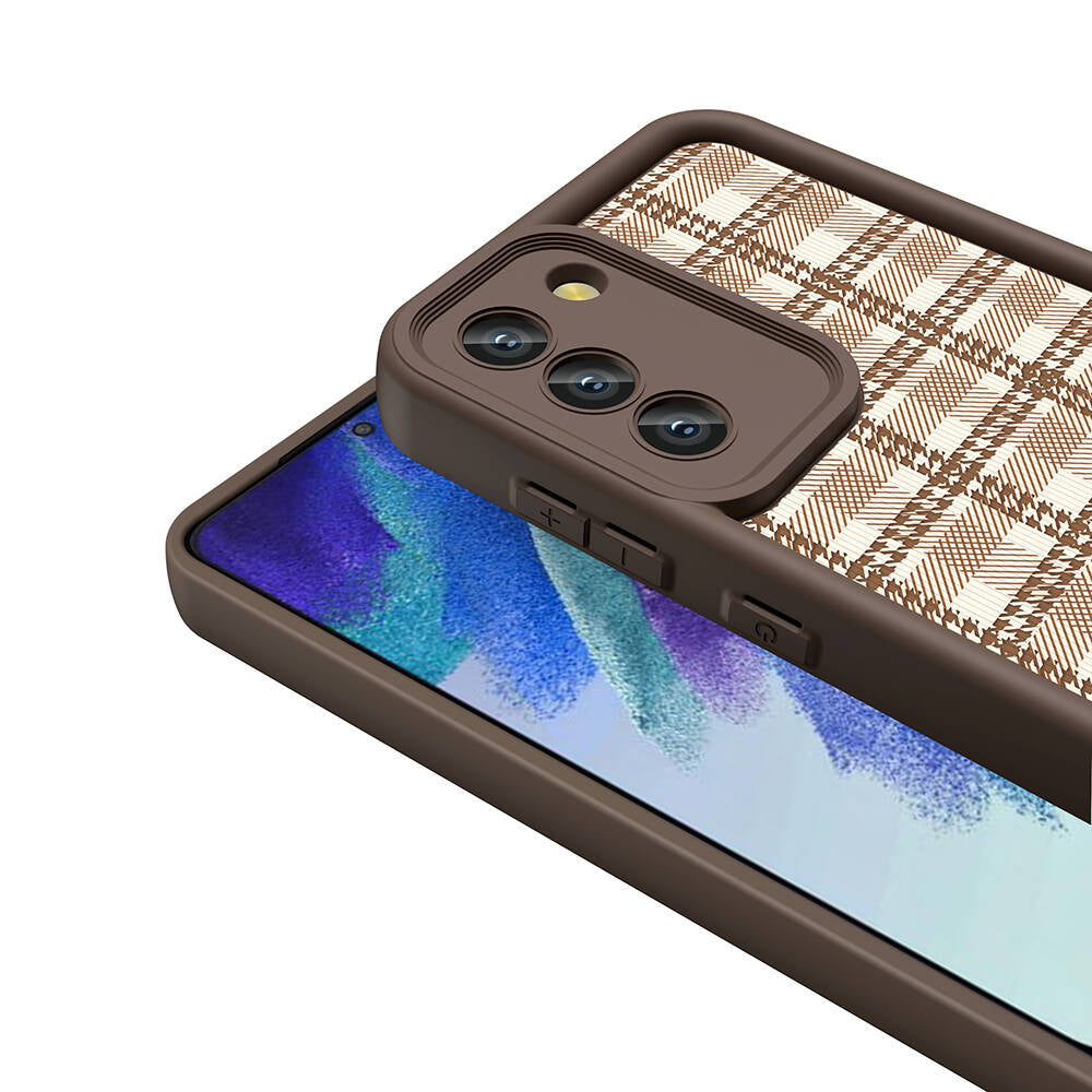 Galaxy S21 FE Kılıf Kamera Korumalı Baskılı Arka Yüzey Zore Klas Kapak Koyu Kahve