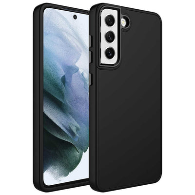 Galaxy S21 FE Kılıf Metal Çerçeve ve Buton Tasarımlı Silikon Zore Luna Kapak Siyah