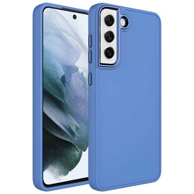 Galaxy S21 FE Kılıf Metal Çerçeve ve Buton Tasarımlı Silikon Zore Luna Kapak Lavendery Gray