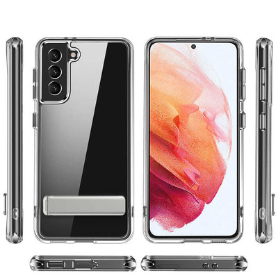 Galaxy S21 FE Kılıf Standlı Şeffaf Silikon Zore L-Stand Kapak Renksiz