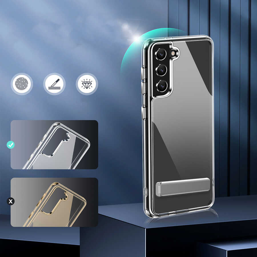 Galaxy S21 FE Kılıf Standlı Şeffaf Silikon Zore L-Stand Kapak Renksiz