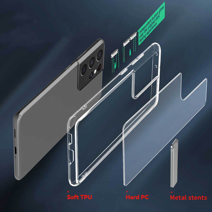 Galaxy S21 Ultra Kılıf Standlı Şeffaf Silikon Zore L-Stand Kapak Renksiz