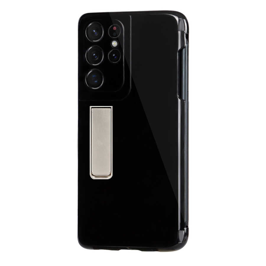 Galaxy S21 Ultra Kılıf Zore Kalem Bölmeli Standlı Süper Silikon Kapak Siyah