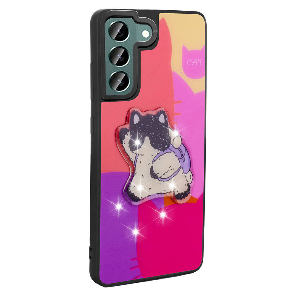 Galaxy S22 Kılıf Parlayan Kabartmalı İkonik Figürlü Zore Amas Silikon Kapak Siyah