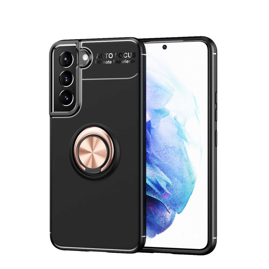 Galaxy S22 Kılıf Zore Ravel Silikon Kapak Siyah-Rose Gold