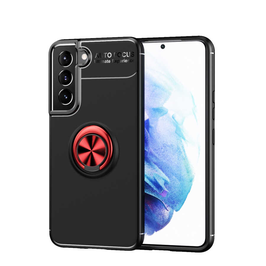 Galaxy S22 Kılıf Zore Ravel Silikon Kapak Siyah-Kırmızı
