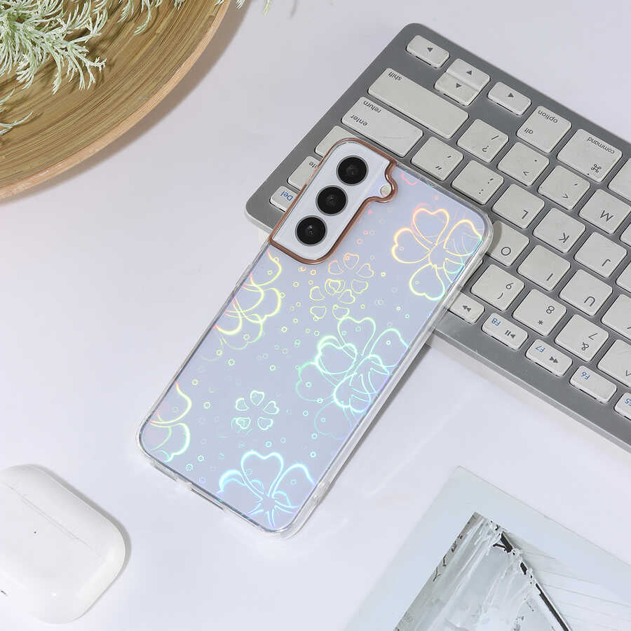 Galaxy S22 Kılıf Zore Sidney Desenli Sert Kapak Flower No3