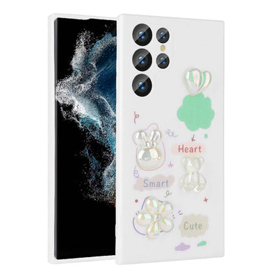 Galaxy S22 Ultra Kılıf Kabartma Figürlü Parlak Zore Toys Silikon Kapak Beyaz